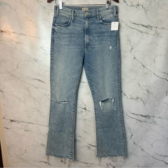 Mother The Hustler Ankle Chew Hem Ripped Knee Stretch Crop Blue Jeans 31 x 28 - Picture 3 of 13